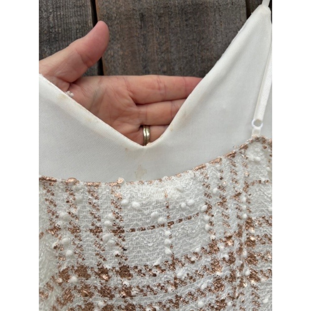 Curve‎ Kimcine Dress Size S White Gold Plaid Sleeveless Mini Bodycon Party - Picture 5 of 6